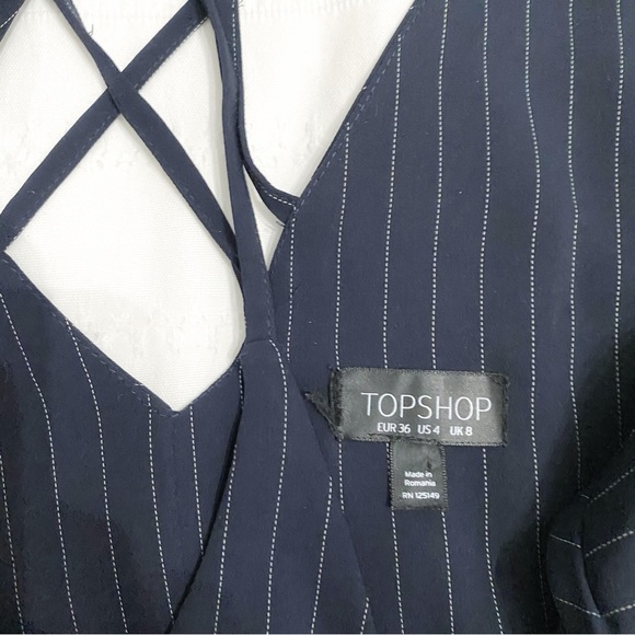 TOPSHOP NAVY WHITE STRIPED CRISS CROSS SLEEVELESS MIDI SHIFT DRESS - 4 - Picture 6 of 10